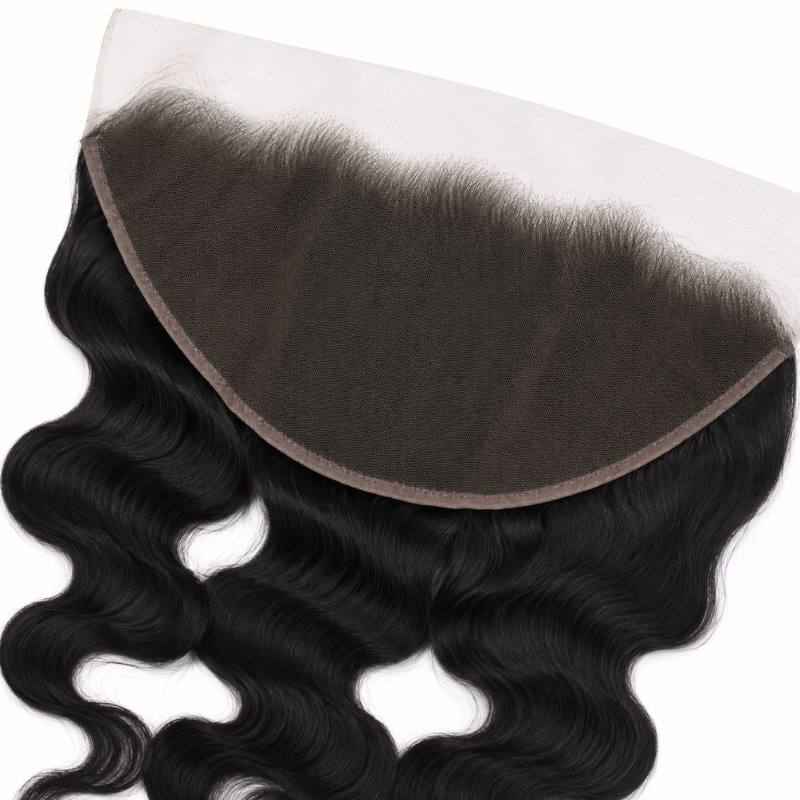 Experience Effortless Elegance with Our Jet Black Body Wave Frontal